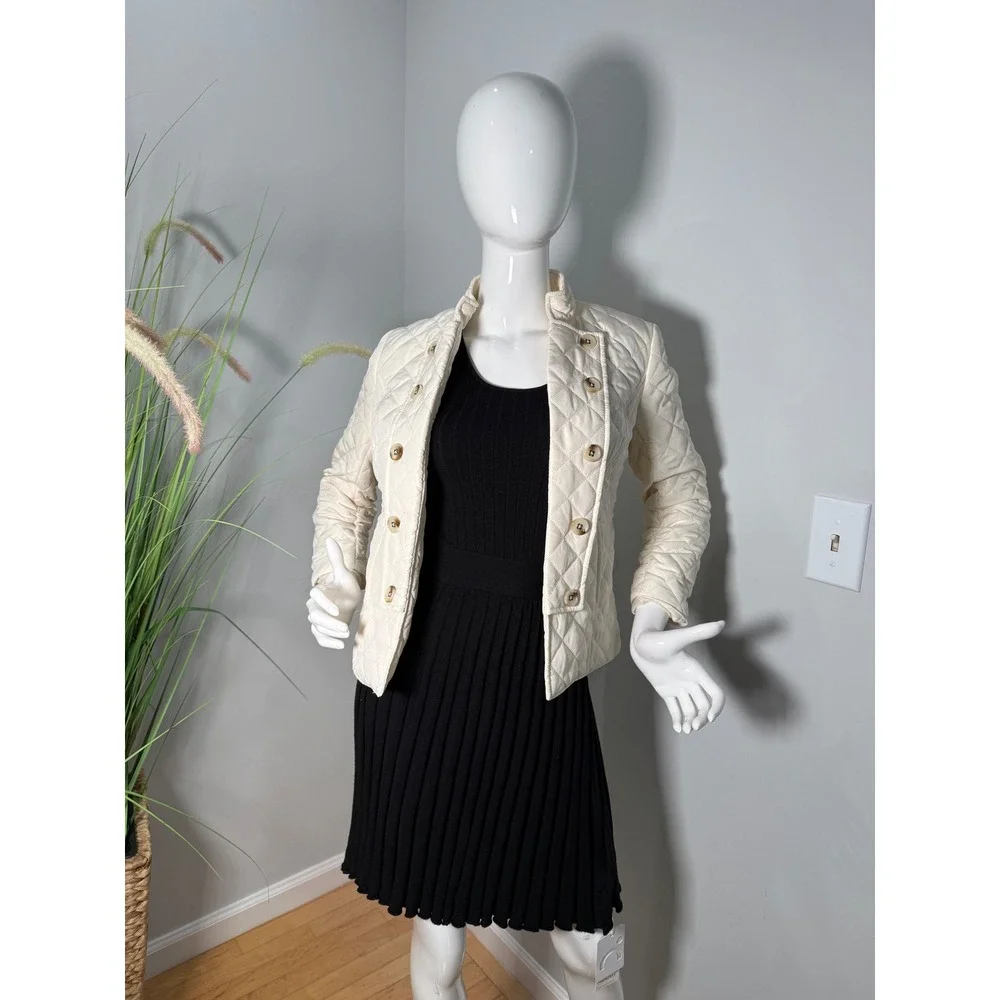 Jones New‎ York Quilted Military Jacket Cream Button Front Lightweight XS NEW
